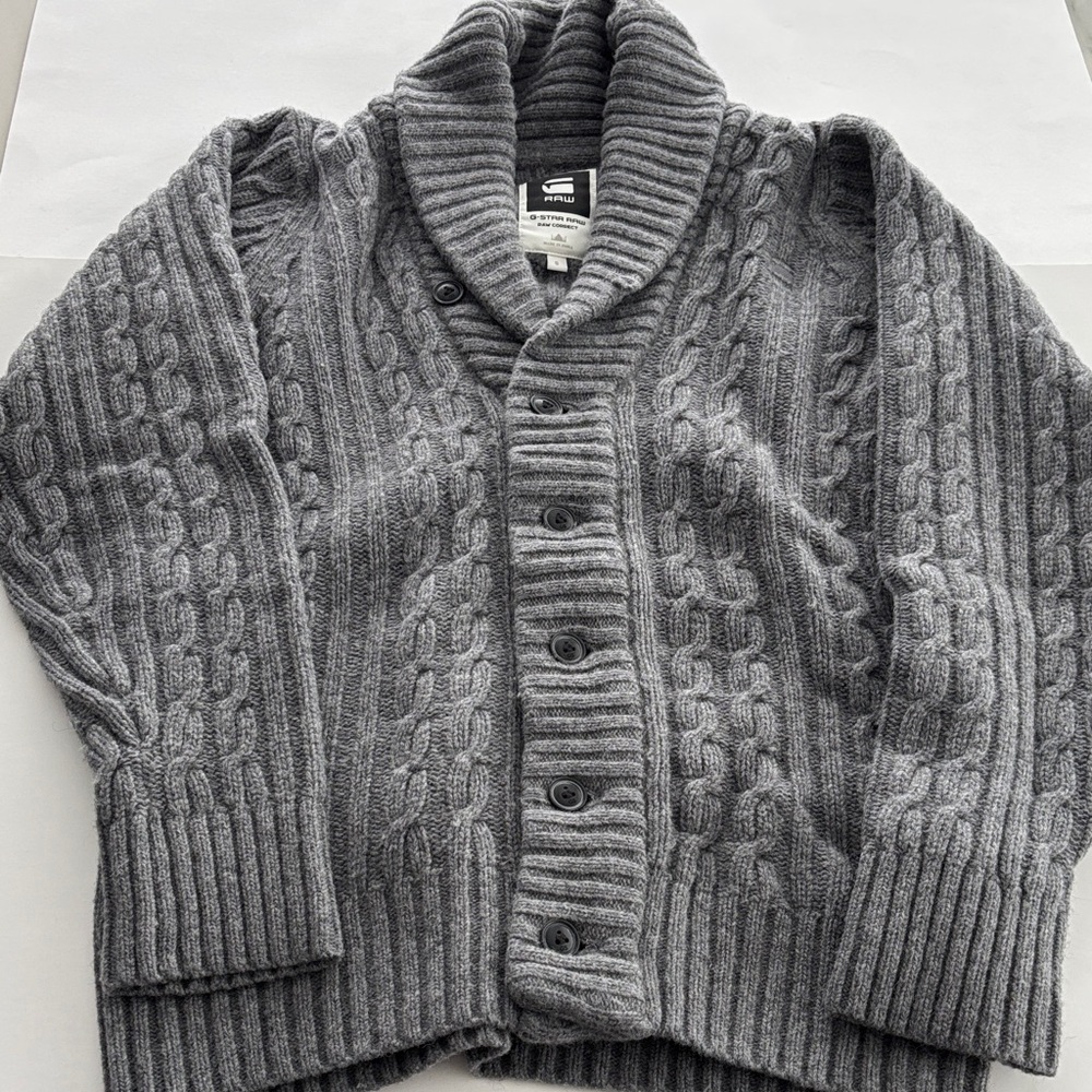 G-Star Men's Gray Cable Knit Cardigan
